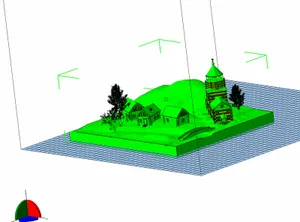 3d картина (сцена) деревня с церков...
