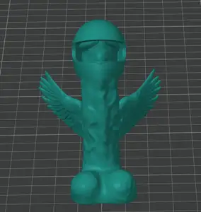 A Dick Cock cup with wings in a hel...