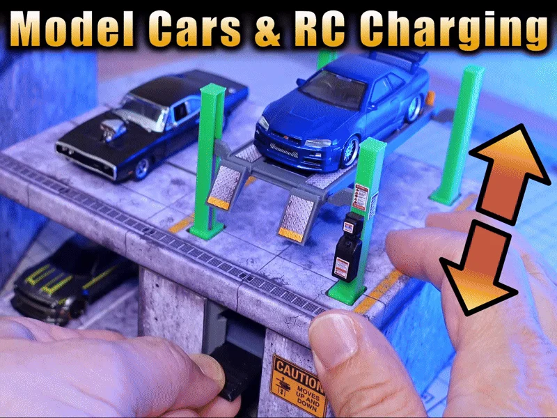 1/64 & 1/43 Adjustable Moving 4-Post Garage Car Lift Diorama / RC Charge(64 Sample)