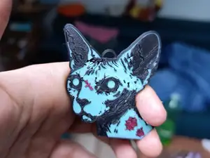 Zombie sphynx cat keychain and magnet