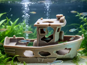 沉船船鱼缸造景