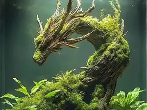 鱼缸龙型仿木摆件
