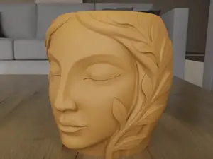 Serene Sculpted Leaf Head Planter Vase 3D Model