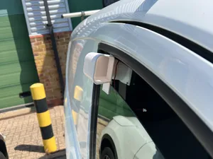 Car window air scoop with fan attachment