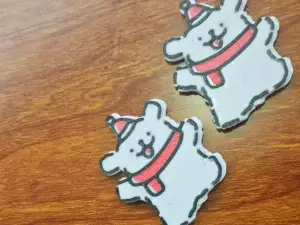 圣诞帽线条小狗冰箱贴_开心20*1mm圆磁铁