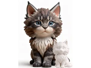 Maine Coon Cat Figurine – Paint White PLA Kitten
