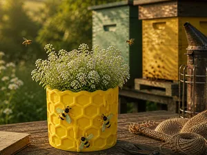 Honeycomb Planter with Bees – Decorative Pot