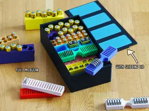 Modular battery storage box with slidding lid