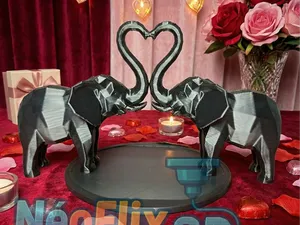 Éléphants amoureux – Sculpture cœur 3D