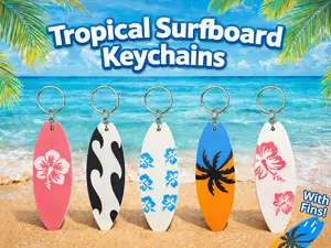 Tropical Surfboard Keychains with Fins