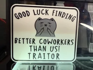 GOOD LUCK FINDING BETTER COWORKERS THAN US TRAITOR