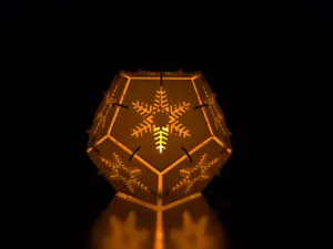 Pentagonal LED tea candle shade with snowflake 