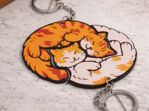 Interlocking Sleeping Cats Keychain Set Kitty Pair