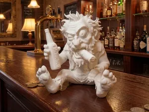 Old man - alcoholic cigar, cheerful bar decoration