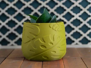 Indoor Plant Pot with Monstera Texture