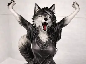 Yawning Wolf Girl – Morning Stretch Statue