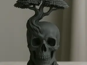Tree of Life on Skull – Symbolic 3D Sculpture