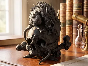 Gothic Baroque Skull and Rat Statue