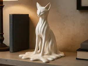 Melting Cat Statue – Abstract Surreal Home Decor