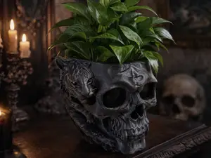 Totenkopf mit Tiger, Planter / Stiftehalter