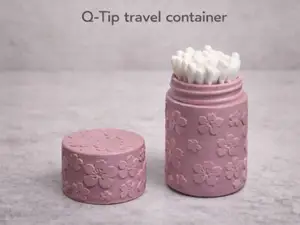 Q-Tip travel container with flower detail