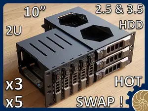 10 inch Rack 2U: 5x 2.5" + 3x 3.5" HDD - HOT SWAP!