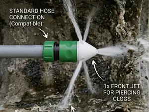 Cleaning Nozzle for Drain Pipes and Downspouts