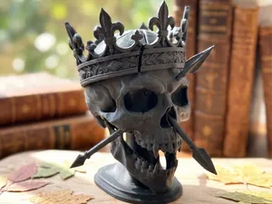 Gothic Fallen King Skull Spear Statue