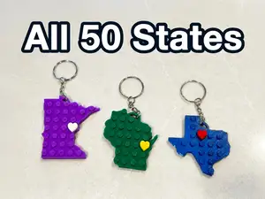 All 50 State Brick Keychains with Movable Hearts