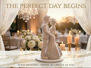 Elegant Wedding Couple Minimalist Cake Topper Deco