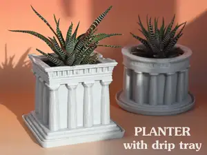 Square Greek Temple Planter with drip tray