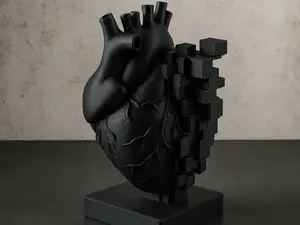 Pixel Heart Sculpture – Matte Black Anatomical Art