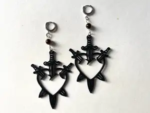 three of swords tarot card earrings
