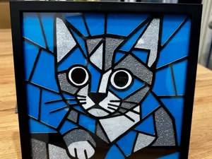 Hueforge-Porträt „Mosaik-Katze“ Wandbild