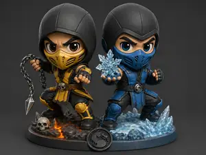 Scorpion and Subzero Cute Chibi Kawaii Figurine