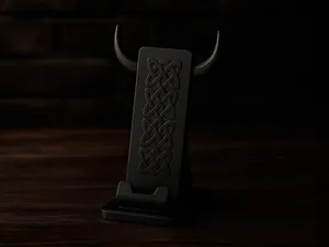 Viking Phone Stand with Horns and Knotwork
