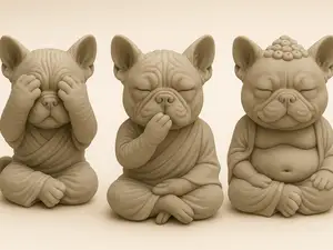 Trio bouledogues boudhistes
