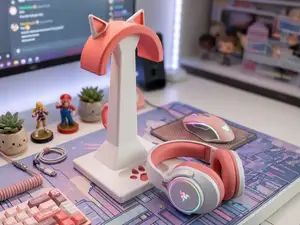 Cute Cat Ear Headphone Stand with Tail Hook