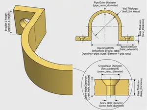 Parametric Pipe Saddle Bracket 20mm 30mm 40mm 50mm