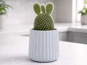 Modern Ribbed Plant Pot with Base - Planter