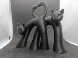 Romantic Cat Couple with Heart Tails Sculpture