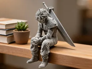 Sad Cloud Strife (Final Fantasy) on a ledge