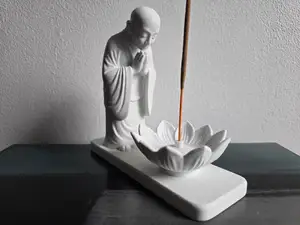 Incense Holder - Meditation Monk statue with Lotus