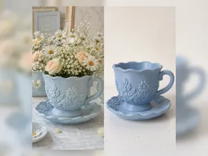 Blue Teacup Saucer Vase