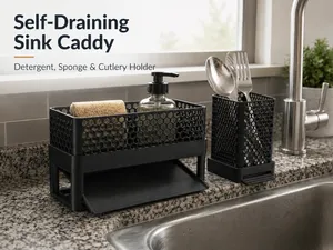 Self-Draining Sink Caddy–Detergent,Sponge, Cutlery