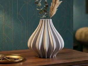 Modern Silver Fluted Bulbous Decorative Vase