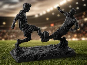 Soccer Duel Sculpture - Abstract Football Players