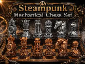 Steampunk Mechanical Chess Set | Gear Chess Pieces