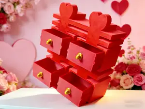 结婚婚庆婚礼喜庆珠宝首饰四格抽屉柜 收纳盒收纳箱收纳柜 情人节桃心爱心桌面收纳婚房礼品摆件 双喜临门