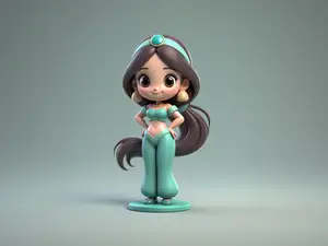 茉莉公主-阿拉丁神灯-Q版迪士尼公主周边公仔-女孩儿童涂色玩具